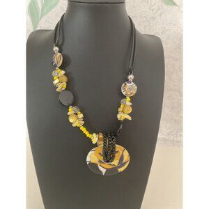 Boho Chic Black & Yellow Resin Floral Statement Necklace